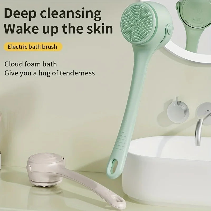 Hot Selling USB Electric Long Handle Silicone Bath Brush Electric Rotating Body Shower Cleaner Brush for Body with 4 Brush Heads