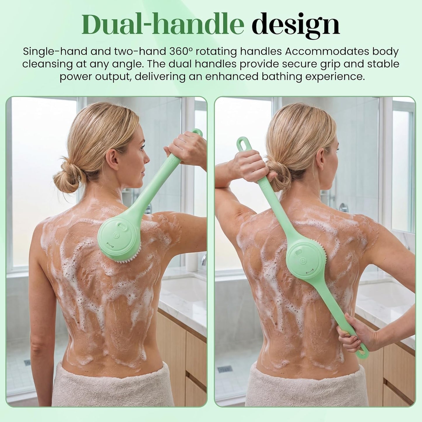 Hot Selling USB Electric Long Handle Silicone Bath Brush Electric Rotating Body Shower Cleaner Brush for Body with 4 Brush Heads